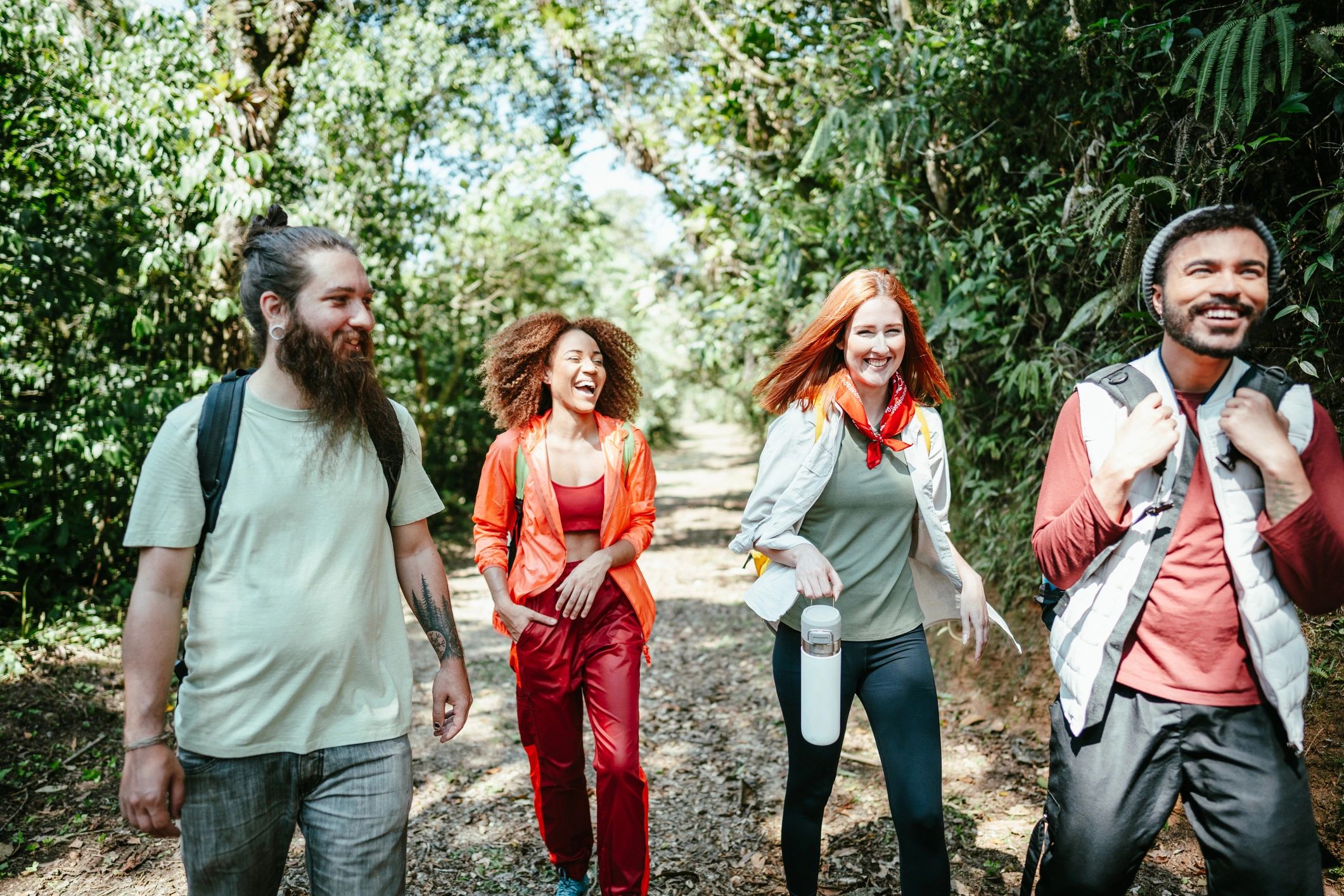 People enjoying a peaceful nature retreat walk